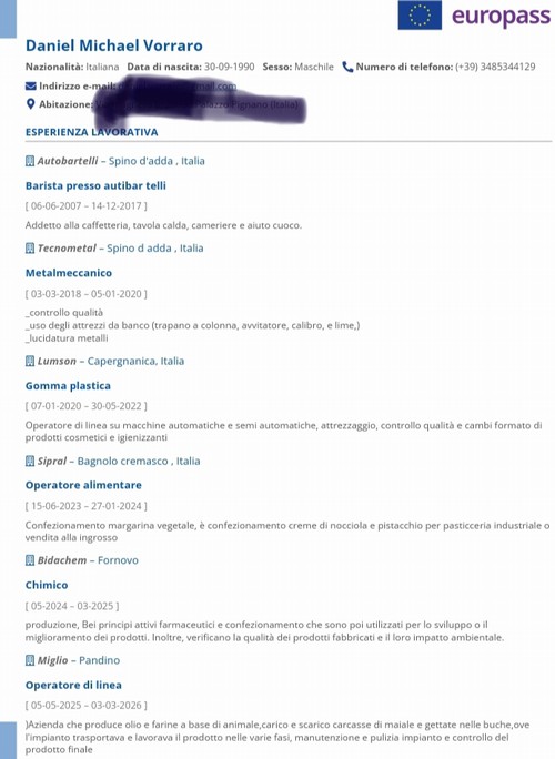 Cerco lavoro di produzione 