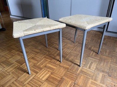 2 sgabelli sedute impagliate vimini + gambe ferro