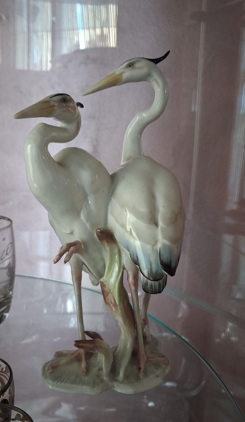 Figurina  in porcellana  coppia  aironi  marchiata